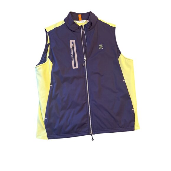 Peter Millar Mens Sleeveless Golf Vest Jacket L Navy & Yellow Polyester - Picture 1 of 5